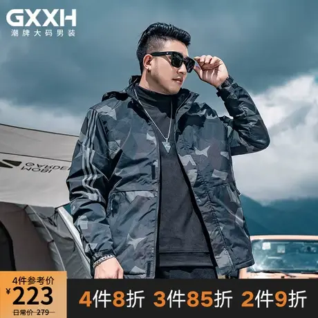 GxxH潮牌大码男装  2022冬季棉衣加肥加厚宽松个性胖子连帽外套商品大图