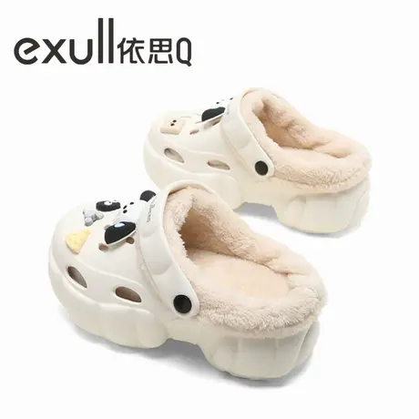 exull/依思Q棉拖鞋女2023秋新款时尚加绒保暖外穿防滑百搭包头拖图片