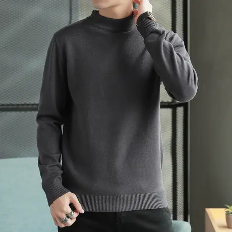 半高领毛衣男宽松针织衫加绒加厚毛线衣男毛衫打底衫冬季潮流个性图片