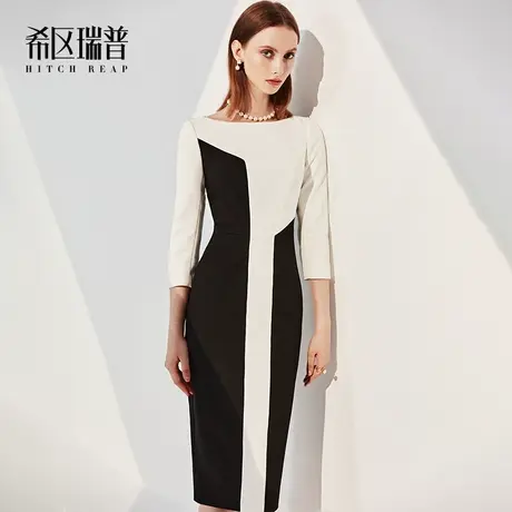 希区高端法式连衣裙春季2023新款女装设计感小众气质撞色修身裙子图片