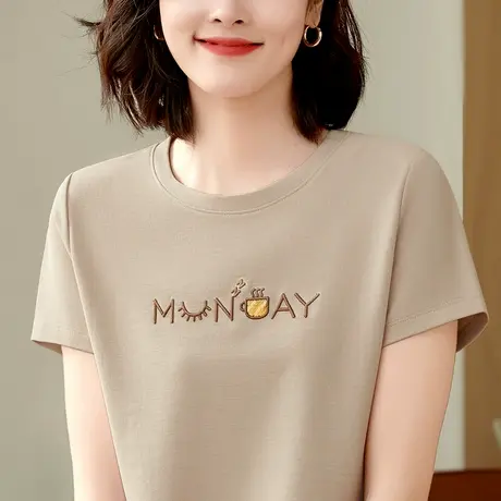 圆领短袖t恤女2023夏装新款创意时尚洋气妈妈装上衣宽松显瘦体恤商品大图