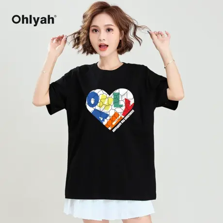 Ohlyah品牌2023夏季新款ins潮网红爱心短袖t恤女男情侣装宽松圆领商品大图