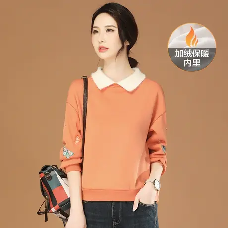韩潮袭人娃娃领刺绣加绒保暖卫衣女2023冬新款宽松休闲T恤上衣图片