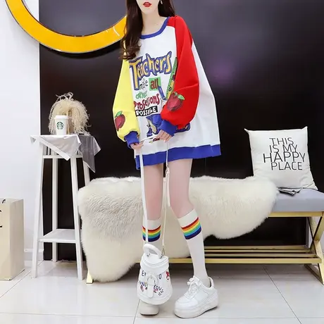 减10】春秋薄款卫衣女中长款2023新款早秋洋气减龄宽松设计感上衣商品大图