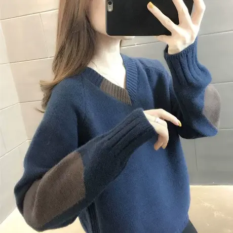 2023年秋冬新款毛衣v领毛衣女宽松外穿内搭网红针织衫女套头加厚图片