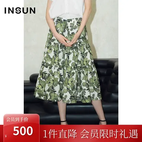 恩裳COVER2023夏季新款优雅复古花朵舒适棉质分割裁剪A字半身裙女图片