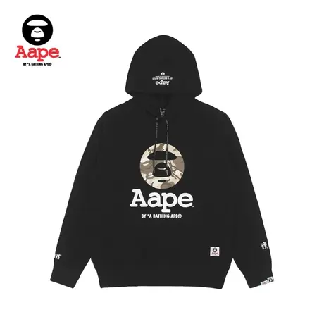 Aape旗舰店男装秋冬经典猿颜迷彩字母薄绒抽绳连帽卫衣3962XXJ商品大图