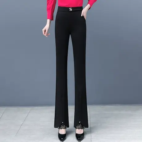 蕾丝镂空边微喇叭裤女高腰2023年春季新款时尚休闲显瘦百搭鱼尾裤商品大图