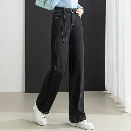 黑色高腰窄版阔腿牛仔裤女2023年新款春秋女裤拖地长裤宽松直筒裤图片