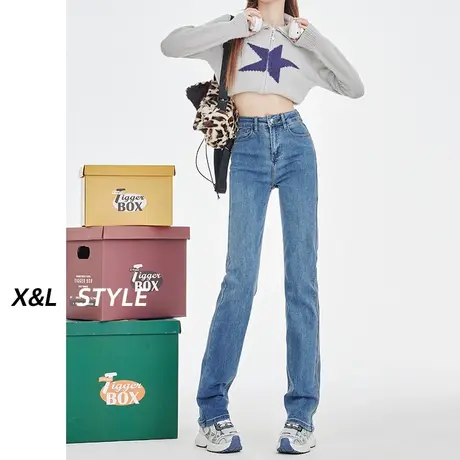 高腰直筒牛仔裤女秋春秋2023新款显瘦小个子九分宽松修身烟管裤子图片