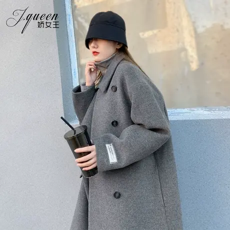 毛呢大衣女中长款冬季新款韩版宽松气质赫本风加厚羊毛呢子外套潮商品大图
