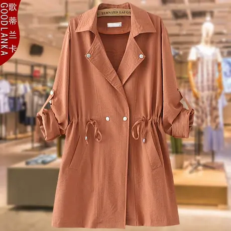 加肥加大码女薄款风衣宽松200斤春秋季中年胖妈妈洋气中长款外套商品大图