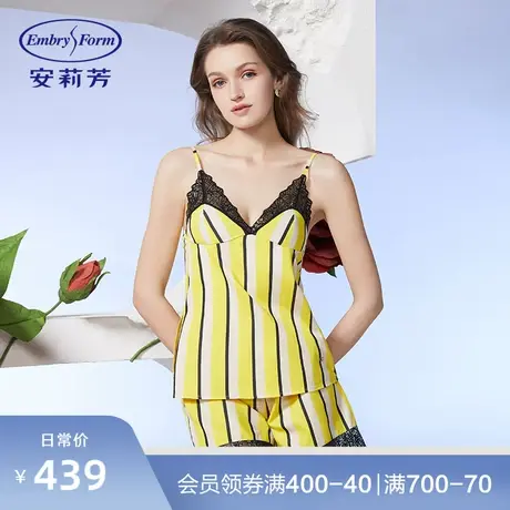 安莉芳春夏新品纯棉薄款蕾丝花边睡裤女士条纹短款家居裤EL00539图片