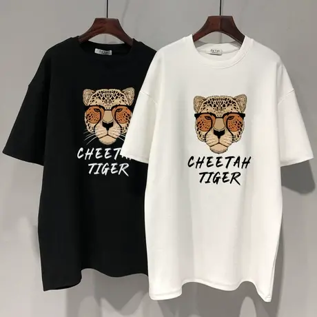 纯棉短袖T恤女夏季磨毛上衣ins潮2022年新款印花宽松学生网红半袖图片