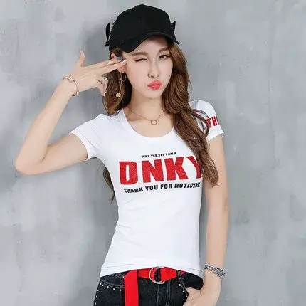 欧货2022春夏季新款欧洲站短袖T恤女修身显瘦镶钻洋气打底衫ins潮商品大图