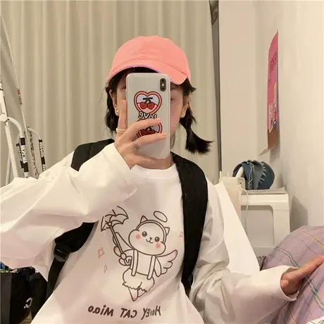 2020春秋新款韩版宽松oversize慵懒风卡通可爱绵羊纯棉长袖卫衣女商品大图