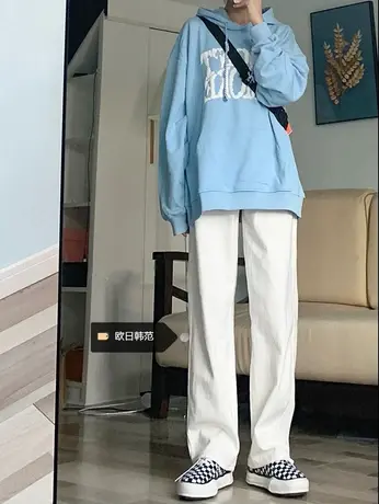 大码白色直筒牛仔裤女胖mm夏季高腰显瘦垂感休闲裤宽松阔腿长裤潮商品大图