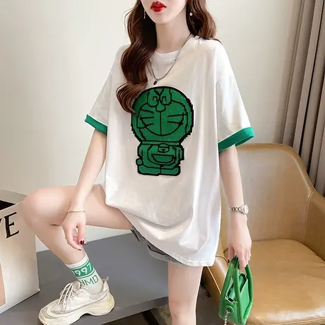 设计感小众短袖t恤女夏韩版宽松大码女装中长款小个子假两件上衣图片