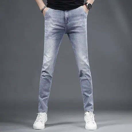 牛仔裤男款修身小脚2023夏季新款韩版潮流百搭弹力男士牛仔裤蓝色商品大图