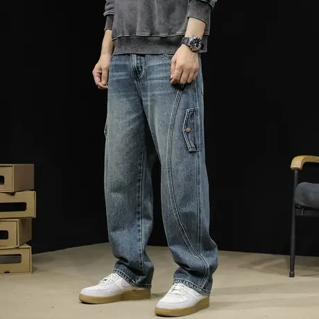秋季直筒牛仔裤男2023新款宽松潮牌大码男款裤子阔腿男裤春秋长裤图片