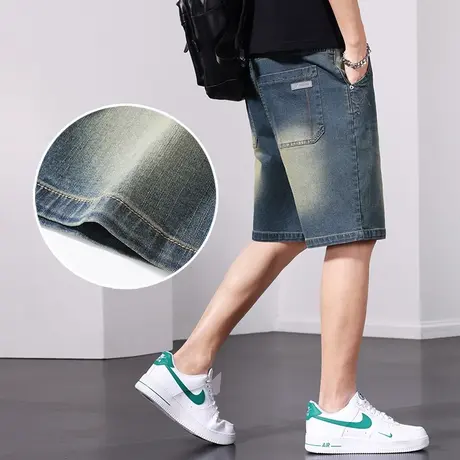 美式牛仔短裤男士夏季薄款潮牌休闲中裤子夏款五分马裤衩男装夏装商品大图