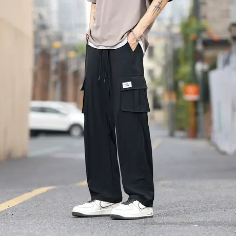 工装裤男款夏季美式潮牌阔腿休闲裤潮流ins高街宽松微喇直筒裤子商品大图