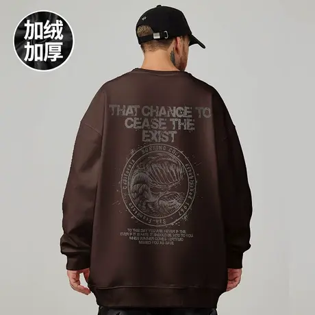 重磅卫衣大码秋冬款圆领加绒加厚胖子纯色无帽春秋冬潮牌宽松男生商品大图