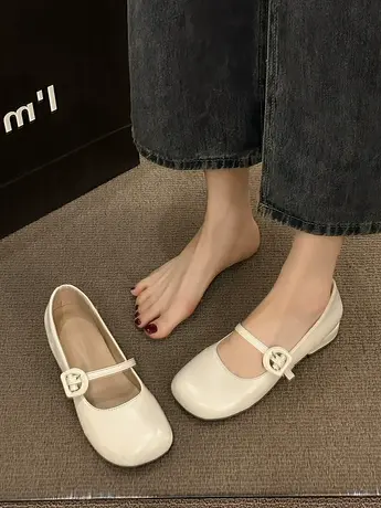 玛丽珍女鞋夏季浅口配裙子小皮鞋2023新款低跟方跟法式温柔风单鞋图片