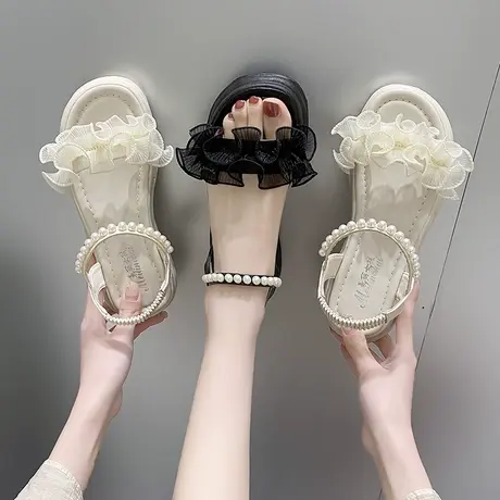 厚底凉鞋女露趾2023年夏季新款时尚百搭仙女风配裙子沙滩罗马鞋子图片