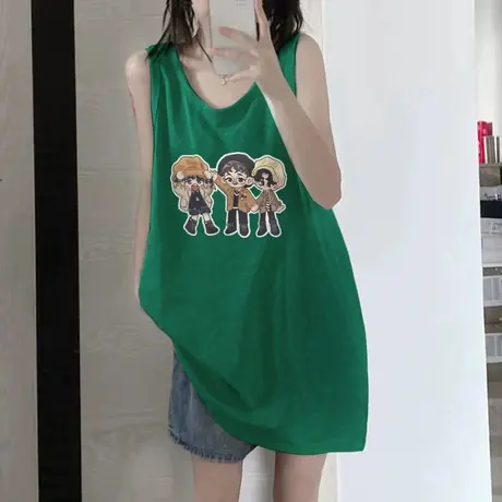 美式纯棉吊带运动坎肩背心无袖t恤女夏季外穿篮球服宽松挂脖上衣图片