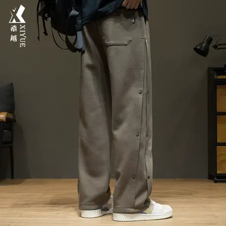 美式高街潮牌卫裤男宽松大码直筒运动裤子假排扣春秋加绒休闲长裤商品大图
