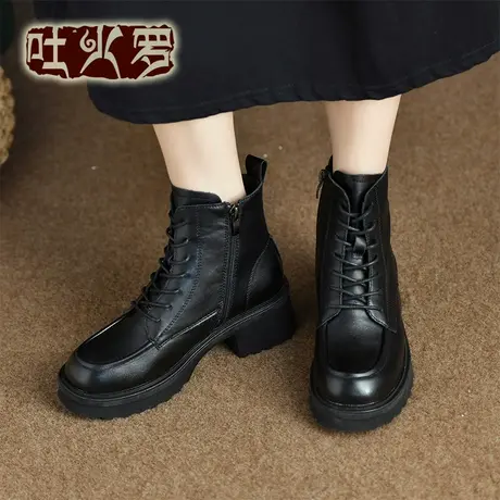 吐火罗百搭粗跟女靴2022春秋新款潮流马丁靴百搭机车短靴女学生商品大图