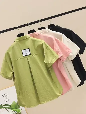 短袖牛仔衬衣外套女夏季宽松百搭叠穿大板上衣欧货休闲衬衫外套潮商品大图