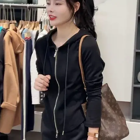 连帽薄款长袖上衣外套女2023年秋季新款简约百搭休闲韩系纯色T恤商品大图