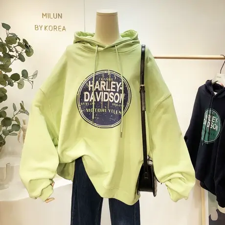 2021秋季新款连帽卫衣韩国东大门字母运动休闲宽松BF卫衣大码显瘦商品大图