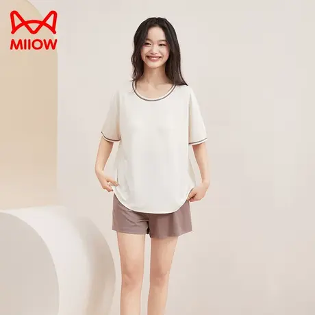 猫人冰丝凉感睡衣女夏天带胸垫一体短袖莫代尔家居服套装宽松外穿图片