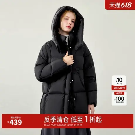 【反季清仓】秋水伊人奥莱时尚黑色中长羽绒服冬女加厚宽松外套图片