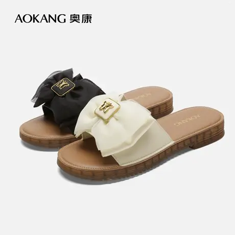 【门店发货】奥康女鞋 新款蝴蝶结鞋面时尚舒适平底拖鞋商品大图