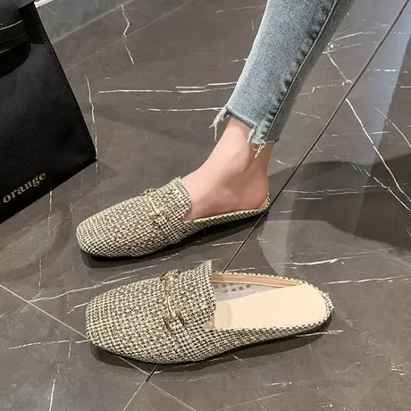 拖鞋女夏外穿2023年新款水钻网面平底凉拖懒人包头半拖鞋穆勒半托商品大图