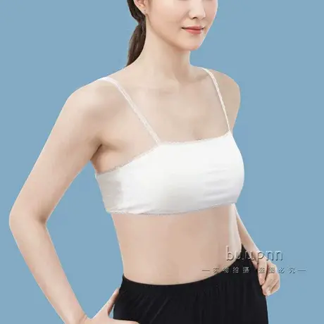 一体式细肩带抹胸内衣防走光女带胸垫吊带美背蕾丝边白色商品大图