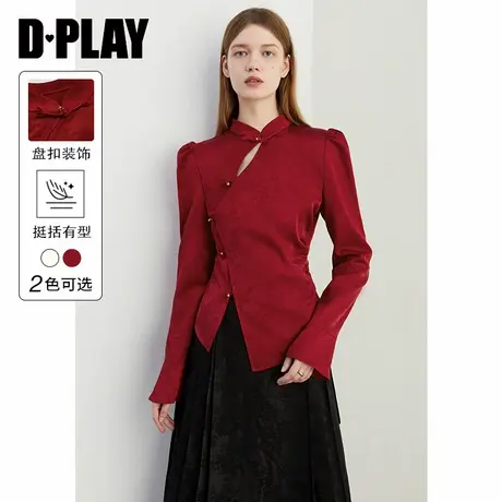 DPLAY秋季新中式红色立领收腰改良国风长袖衬衫小衫上衣女商品大图