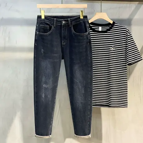 高端牛仔裤男潮牌宽松直筒2023春秋冬新款男士休闲长裤子韩版潮流图片