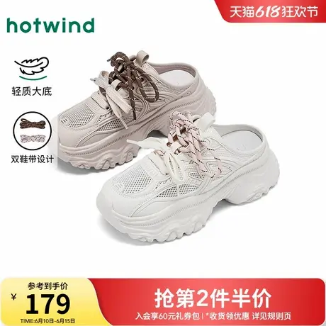 热风网面老爹鞋半拖女2025年秋季新款运动休闲鞋一脚蹬透气女鞋子商品大图