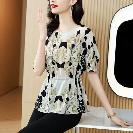 夏季漂亮女装雪纺衫夏装2023新款宽松短袖女上衣时尚宽松遮肚小衫商品大图