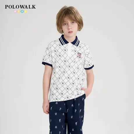 POLOWALK童装2025新品夏季短袖翻领T恤童装男童字母印花Polo衫图片
