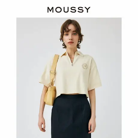 【慧姐专享】MOUSSY 学院风拉链半开领胸前刺绣T恤010GSL90-0700图片