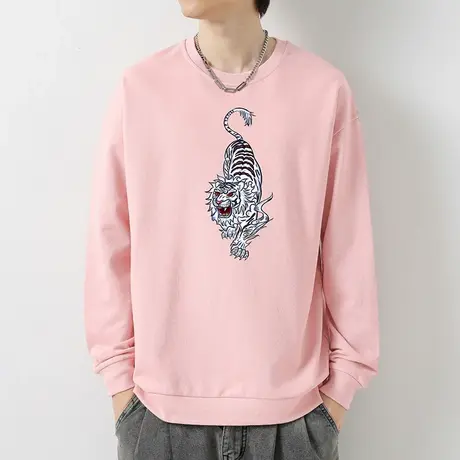 重磅纯棉卫衣男套头无帽秋季上衣摇粒绒宽松潮流老虎印花长袖t恤商品大图