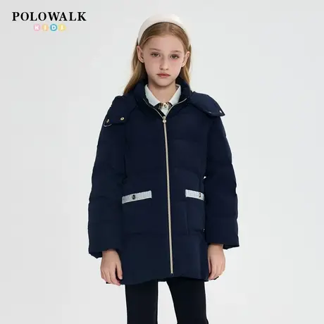 POLOWALK童装女童中长款羽绒服2025年新款秋冬可脱帽外套保暖潮商品大图