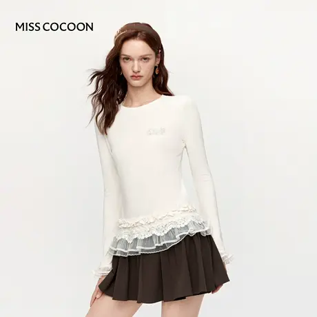 MISSCOCOON可可尼蓝精灵联名上衣2025冬季新款长袖打底醋酸T恤女商品大图