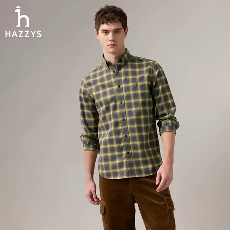 【商场同款】HAZZYS哈吉斯2025秋季新品男装休闲长袖格纹衬衫上衣图片